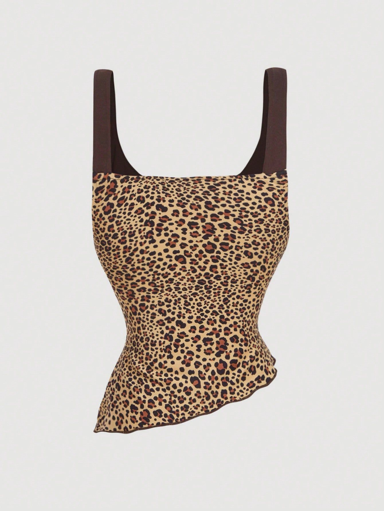 SHEIN MOD Parte superior ajustada de tirantes con cuello en V y ribete de contraste con estampado de leopardo, parte superior con estampado de tigre, parte superior con estampado de leopardo