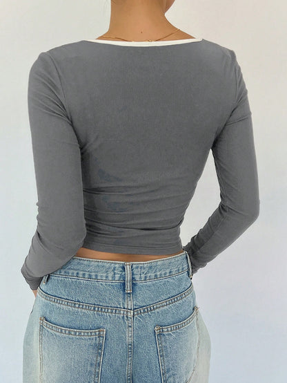 DAZY Camiseta ajustada de mujer estilo ballet con moño