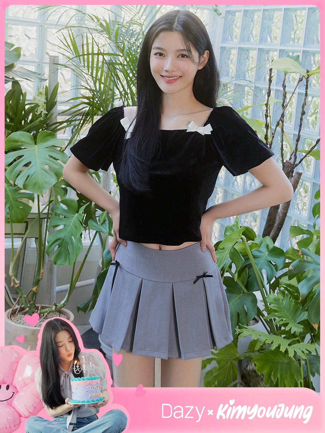 Dazy X KIMYOUJUNG Falda corta plisada para mujer con decoración de lazo
