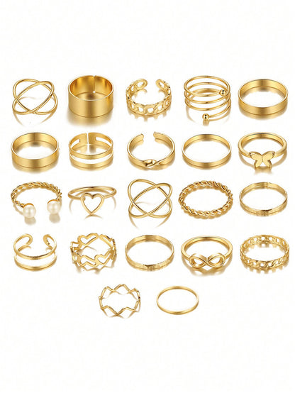 Set de 22 piezas de anillos multiarticulados con diseños de corazón y mariposa para niña