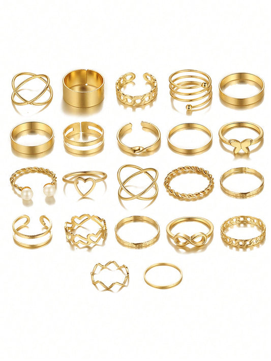 Set de 22 piezas de anillos multiarticulados con diseños de corazón y mariposa para niña