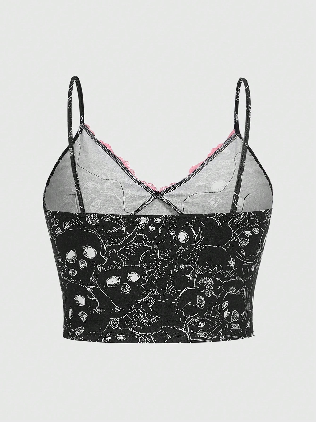 ROMWE Kawaii Camiseta De Tirantes De Encaje Con Parche Gráfico Y Pachwork En Talla Grande Para Mujer