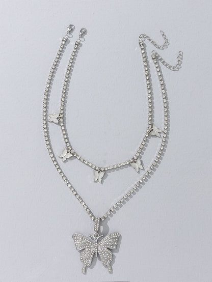 ROMWE 2 piezas Collar con diseño de diamante de imitación con diseño de mariposa