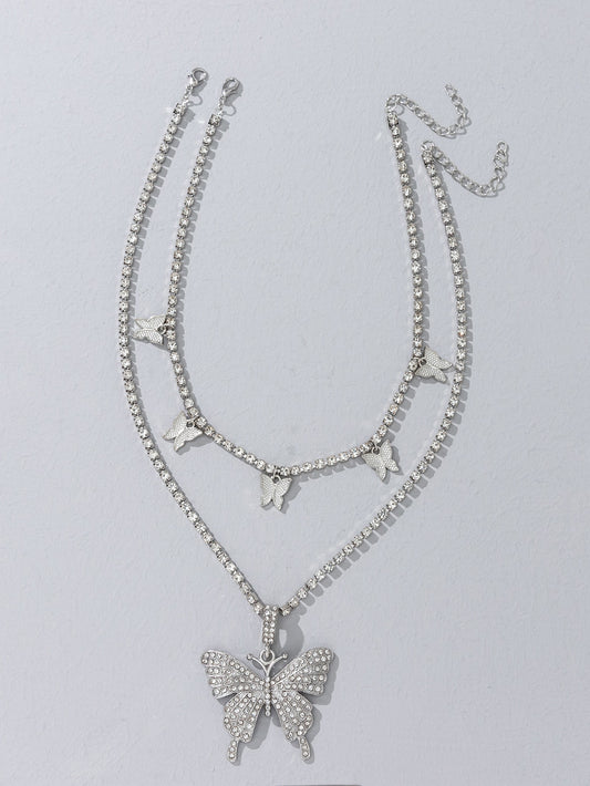 ROMWE 2 piezas Collar con diseño de diamante de imitación con diseño de mariposa