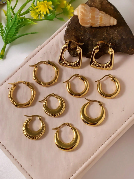 10 piezas Pendientes de aro dorados de 18K, pendientes de aro abrazadores retorcidos para mujer, pequeños pendientes de aro, regalo de joyería