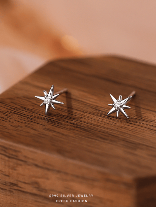 Pendientes de botón con pequeño piercing de zirconia estelar, joyería fina de plata esterlina 925, elegantes pendientes con forma de estrella de zirconia