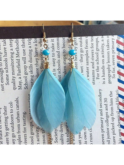 Aretes Estilo Bohemio De Playa Con Plumas Y Borlas Para Vacaciones, Plumas Naturales Multicolores, Arete Con Flecos