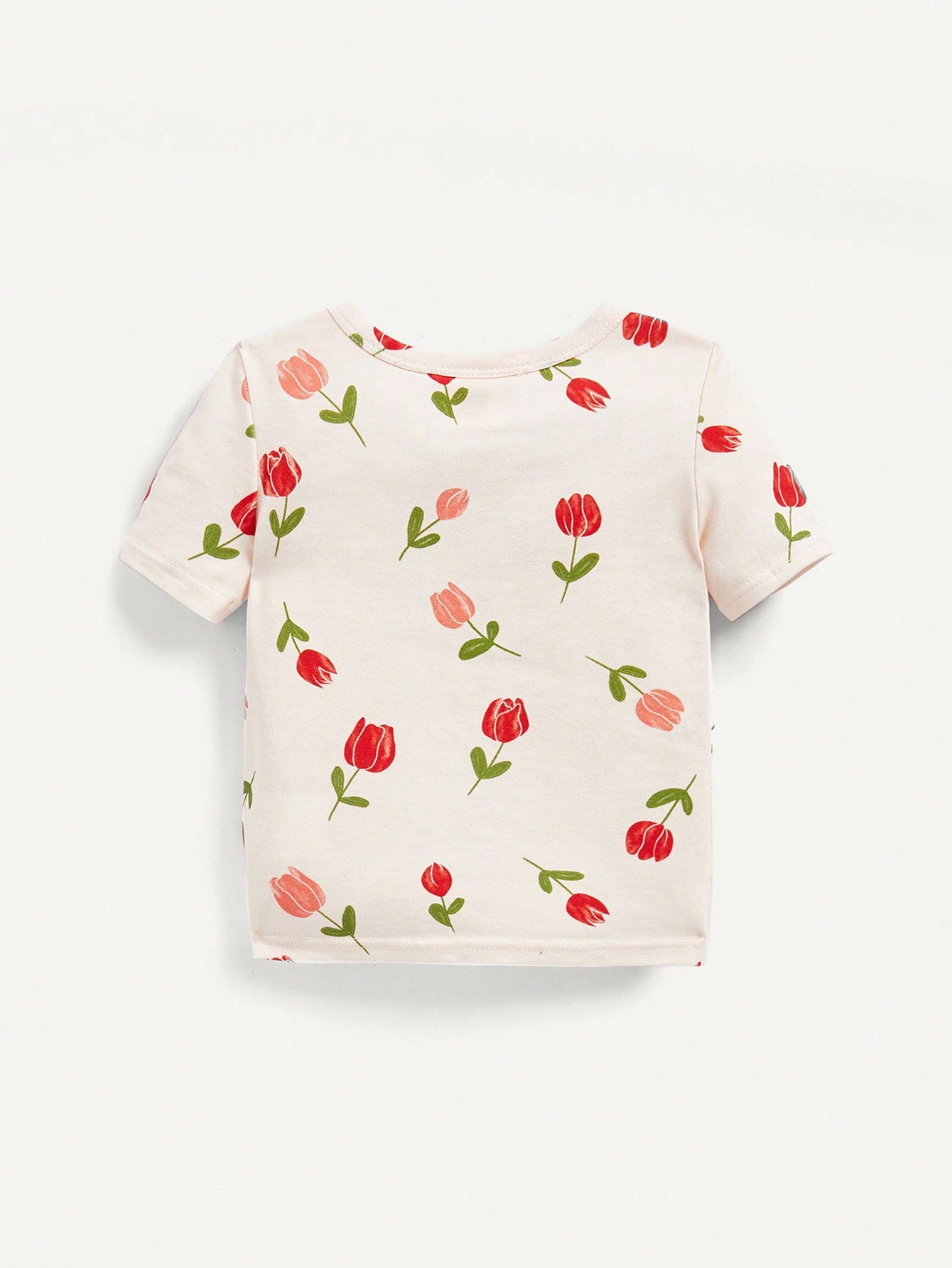 Cozy Pixies Conjunto de pijama ajustado para bebé niña, parte superior de manga corta con cuello redondo con diseño floral y shorts, 4 piezas