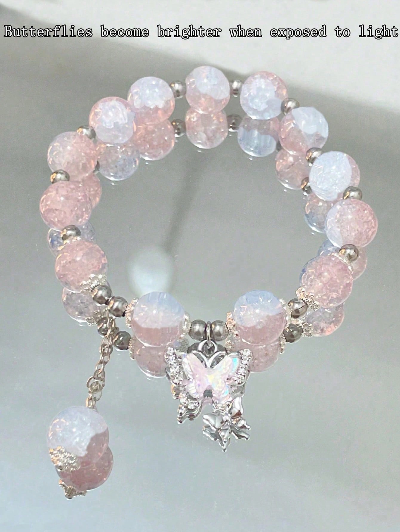 2 piezas Pulsera de cristal con mariposa, pulsera con cuentas de colores agrietadas dulces, regalo perfecto para amigas, hermanas, mejores amigas