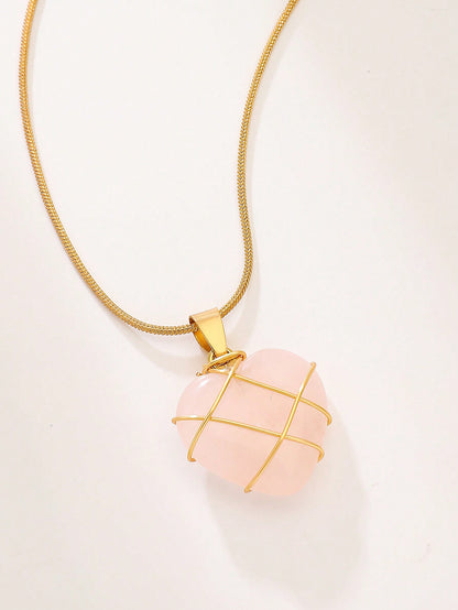 1 pieza Collar de clavícula con diseño envolvente en forma de corazón de cristal y cuarzo rosa, joyería única pero elegante para San Valentín