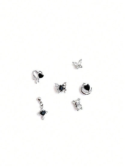 Conjunto de 6 piezas de pendientes de estilo punk minimalista con forma de mariposa superetérica y diseño único, adecuados para usar y usar en la vida diaria, fiestas, viajes y otras ocasiones