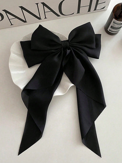 1-2 piezas Clip para el cabello de cinta de satén negro/blanco/rojo sobredimensionado para mujer, accesorio para el cabello elegante y chic para uso diario y a juego con atuendos