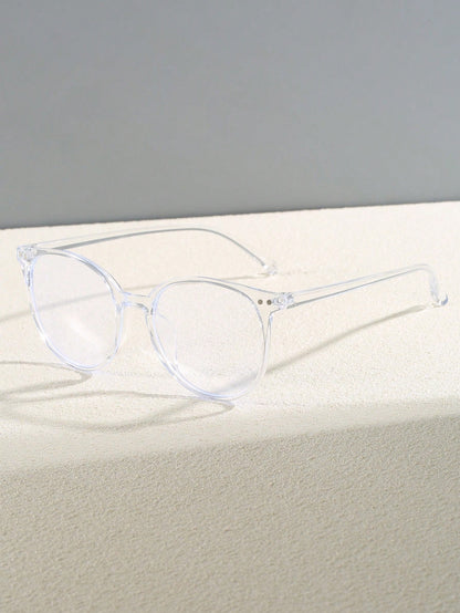 1 par de gafas de moda con lentes redondas y transparentes, adecuadas para combinar a diario y accesorios de vuelta al colegio y playa para mujeres