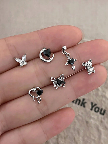 Conjunto de 6 piezas de pendientes de estilo punk minimalista con forma de mariposa superetérica y diseño único, adecuados para usar y usar en la vida diaria, fiestas, viajes y otras ocasiones