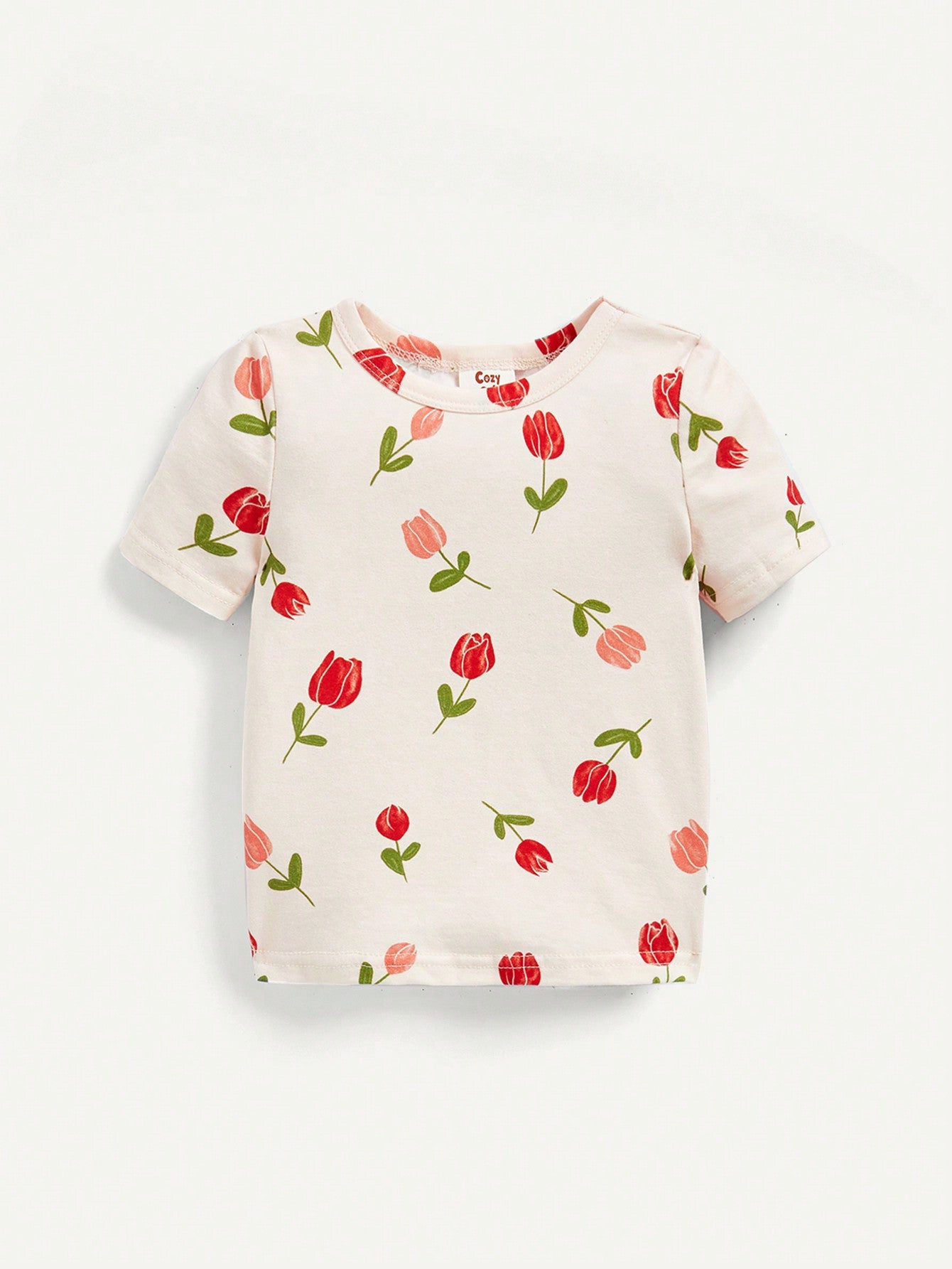 Cozy Pixies Conjunto de pijama ajustado para bebé niña, parte superior de manga corta con cuello redondo con diseño floral y shorts, 4 piezas