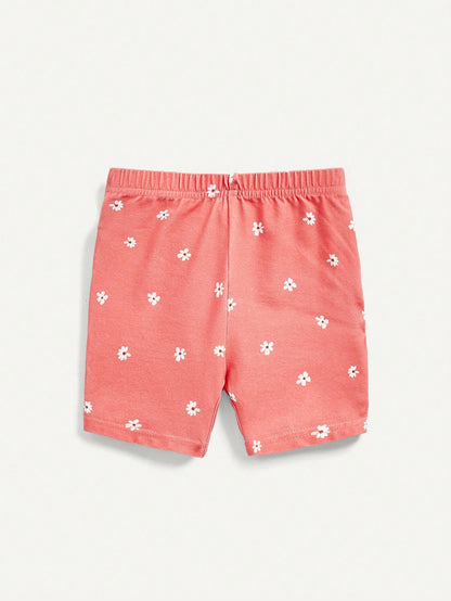 Cozy Pixies Conjunto de pijama ajustado para bebé niña, parte superior de manga corta con cuello redondo con diseño floral y shorts, 4 piezas