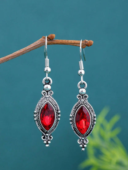 Pendientes con colgante de vidrio en forma de rombo con incrustaciones de rubí y diamantes de imitación, diseño elegante y minimalista adecuado para uso diario y fiestas