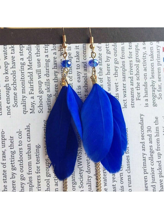Aretes Estilo Bohemio De Playa Con Plumas Y Borlas Para Vacaciones, Plumas Naturales Multicolores, Arete Con Flecos