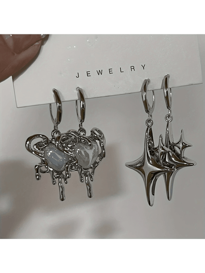 Set de 4 pendientes de gota con diseños de corazón y estrella, un accesorio de joyería con tema Y2K para usar a diario