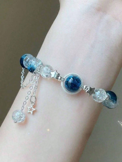 1 pulsera simple de cristal natural de ojo de gato a la luz de la luna azul, pulsera colgante de estrella versátil y elegante, joyería de mano adecuada para que las niñas se la pongan