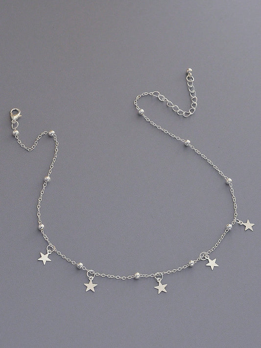 1 Pieza Collar De Plata Con Colgante De Estrella De Cobre Metálico Minimalista De Moda Para Mujeres Y Niñas, Regalos Para Citas, Vacaciones, Fiestas, Festivales, Uso Diario Y Colección De Joyas.