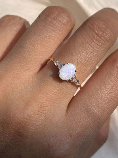 1 Pieza Anillo De Promesa De Moda Con Óvalo Opal Reflejando Luces Multicolor Y Diamante De Imitación Brillante, Anillo Para Mujeres De Compromiso/boda