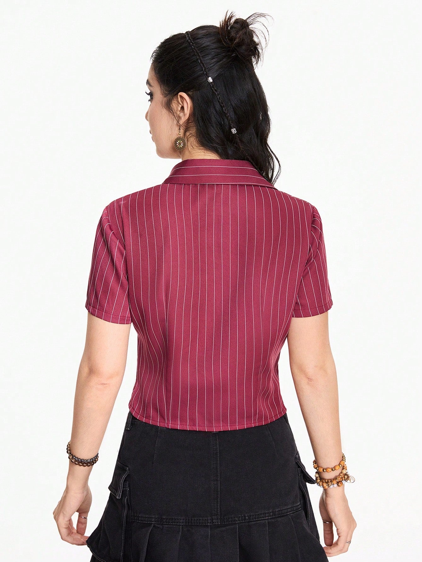 ROMWE Fairycore Blusa casual de mujer de verano con manga corta, rayas y cintura con cordón, para la escuela