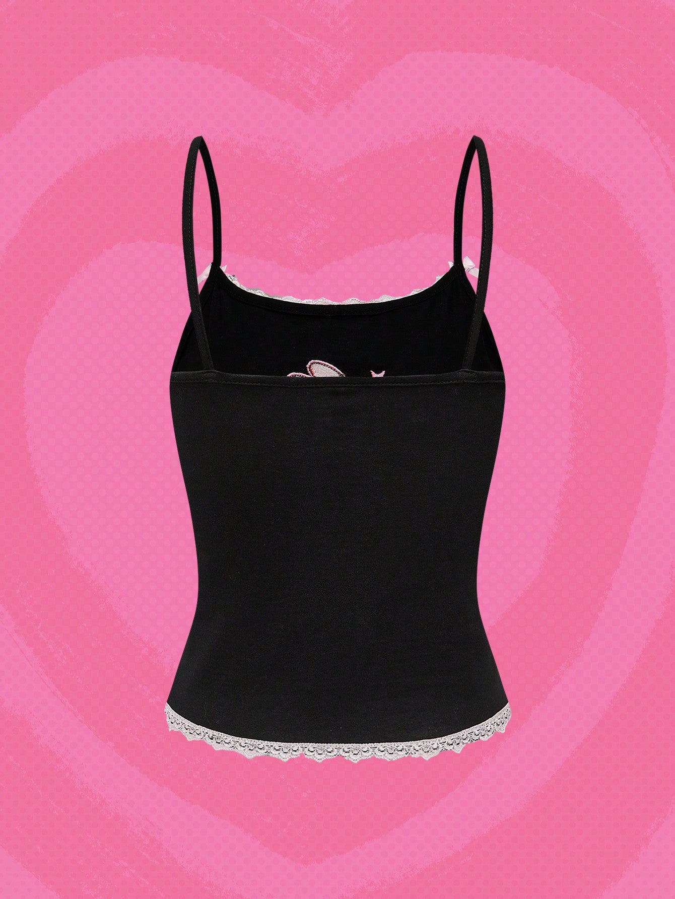 The Powerpuff Girls | ROMWE Camiseta de tirantes con bordado de dibujos animados y detalle de lazo de encaje, verano