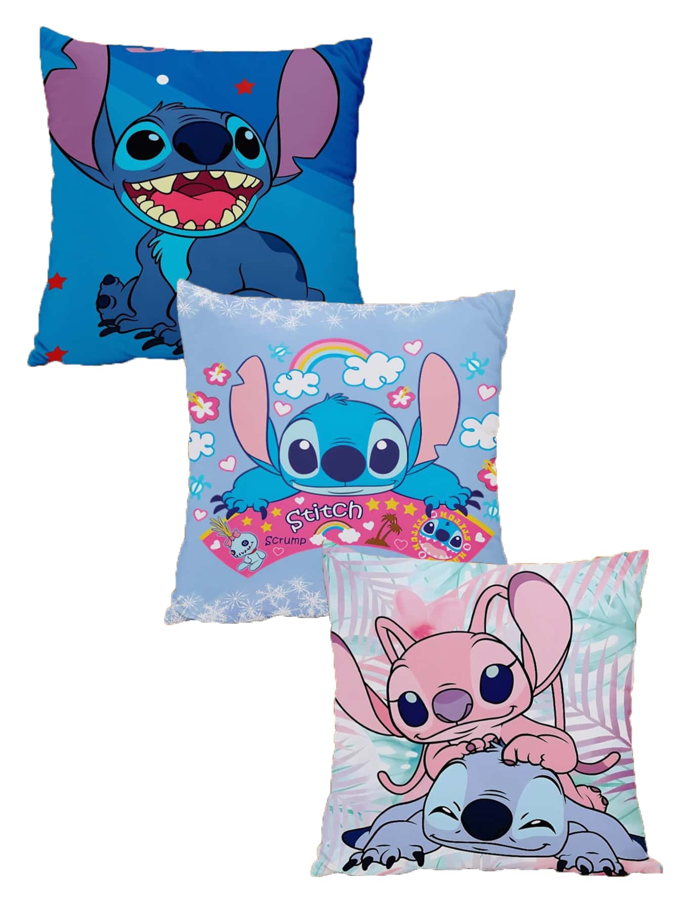 Disney Funda de cojín cuadrada de 45 x 45 cm con estampado de Stitch de dibujos animados lindos, de felpa suave, para decoración del hogar en la sala de estar, cama o sofá. (Algunas partes pueden ser aleatorias)