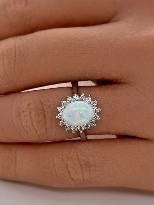 1 Anillo De Promesa Elegante Con Incrustaciones De Joya Ovalada Brillante, Hermoso Y Tentador, Anillo De Compromiso/boda, Joyería De Lujo De Doble Cara