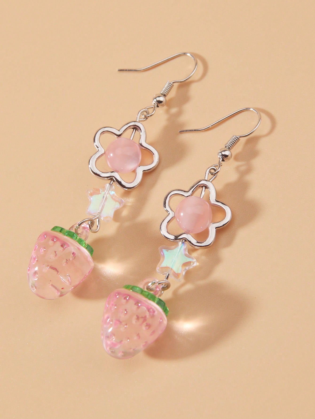 ROMWE Kawaii Linda Estrella De Arcilla Polimérica Con Cuentas, Pendiente Con Diseño De Fresa Y Colgante, Regalo De Joyería