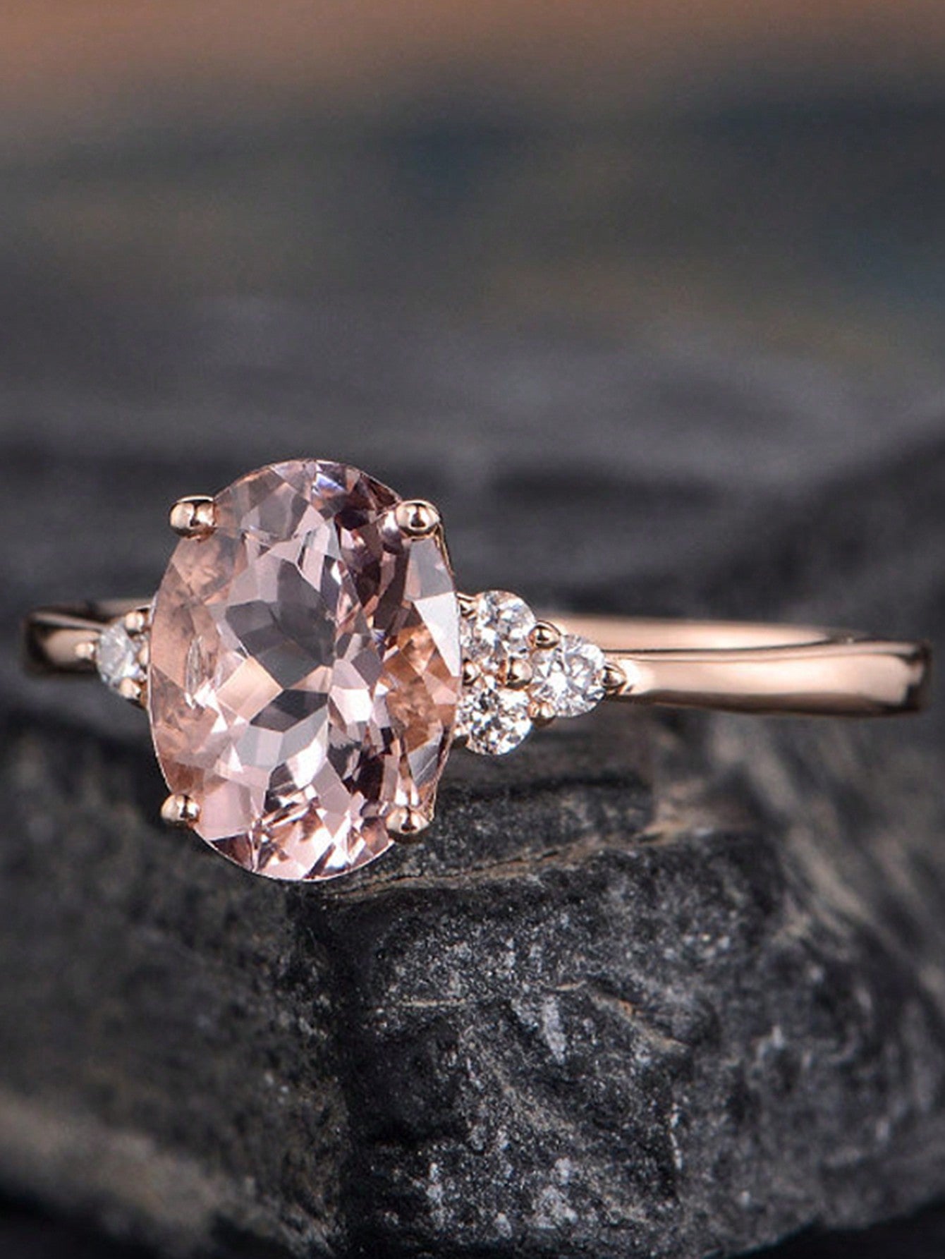 Anillo De Promesa Elegante, Forma Doble Ovalada, Anillo De Compromiso De Piedras Preciosas Rosa, Joyería De Bodas Para Novias