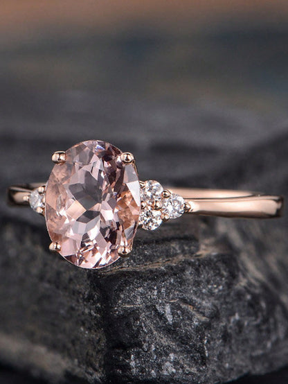 Anillo De Promesa Elegante, Forma Doble Ovalada, Anillo De Compromiso De Piedras Preciosas Rosa, Joyería De Bodas Para Novias
