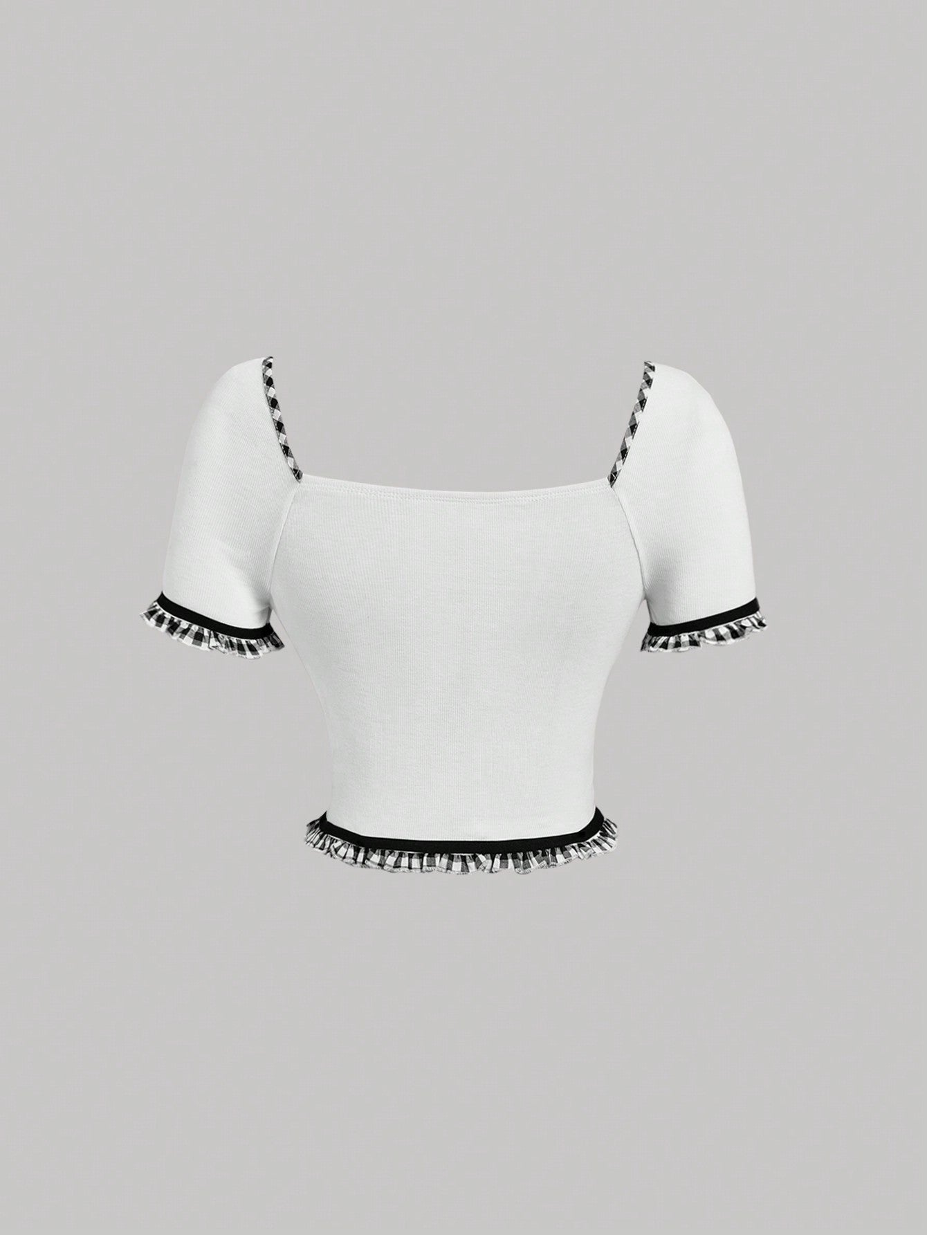 SHEIN MOD Camiseta de verano blanca a cuadros con encaje y correa de lazo