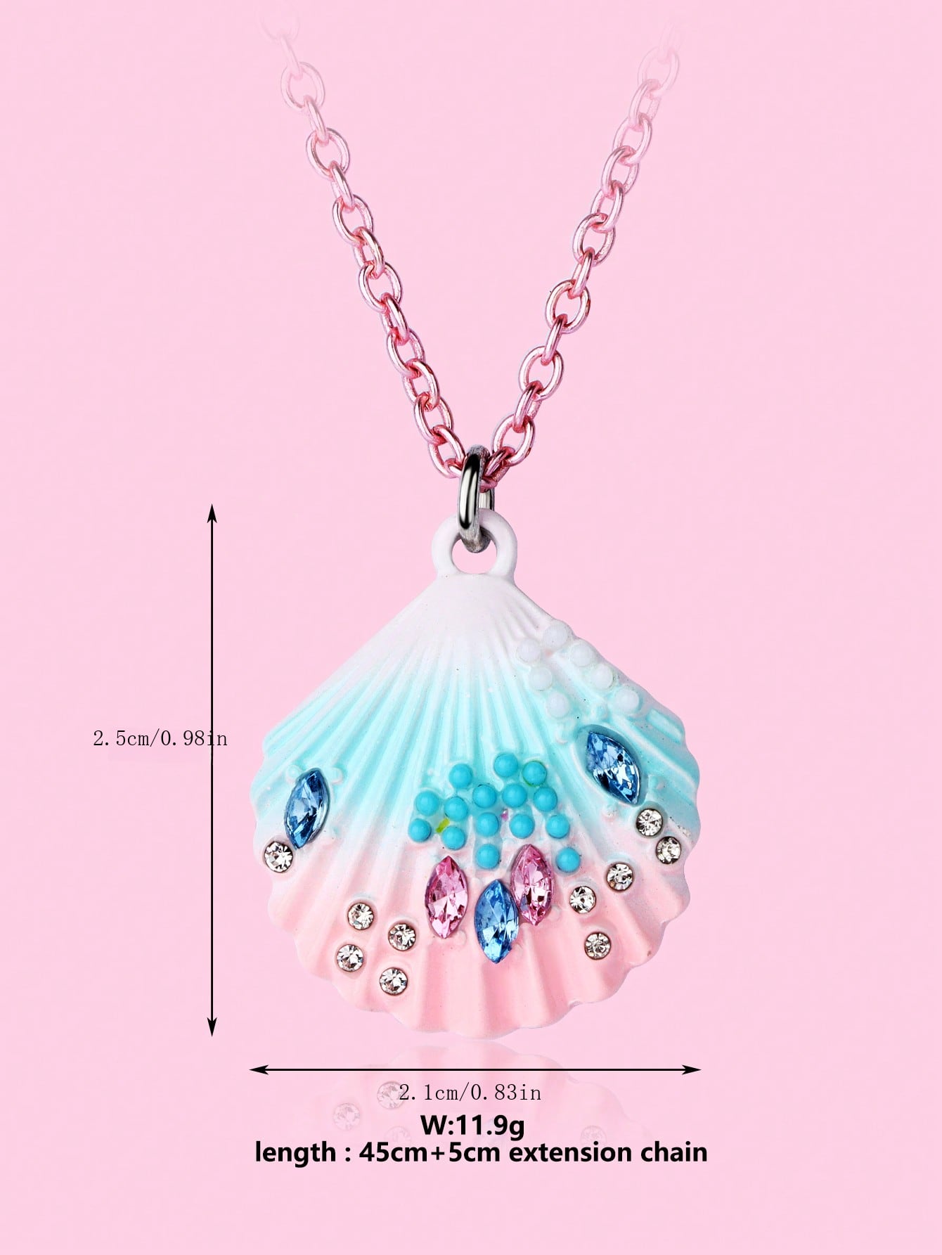 1 pieza Collar colgante con decoración de piedras rhinestone y pintura de degradado de concha de aleación de zinc para niñas pequeñas, joyería de uso casual