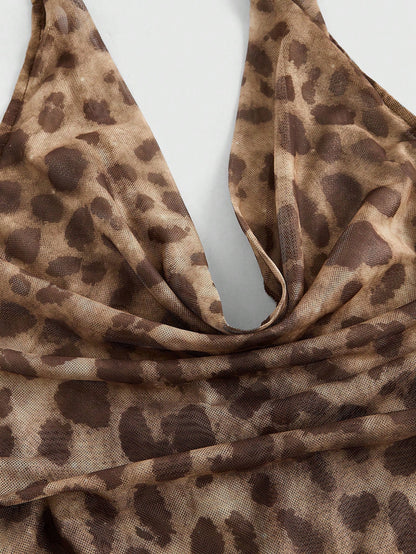 ROMWE J-Fashion Vestido mini sexy de club con estampado de leopardo para mujer