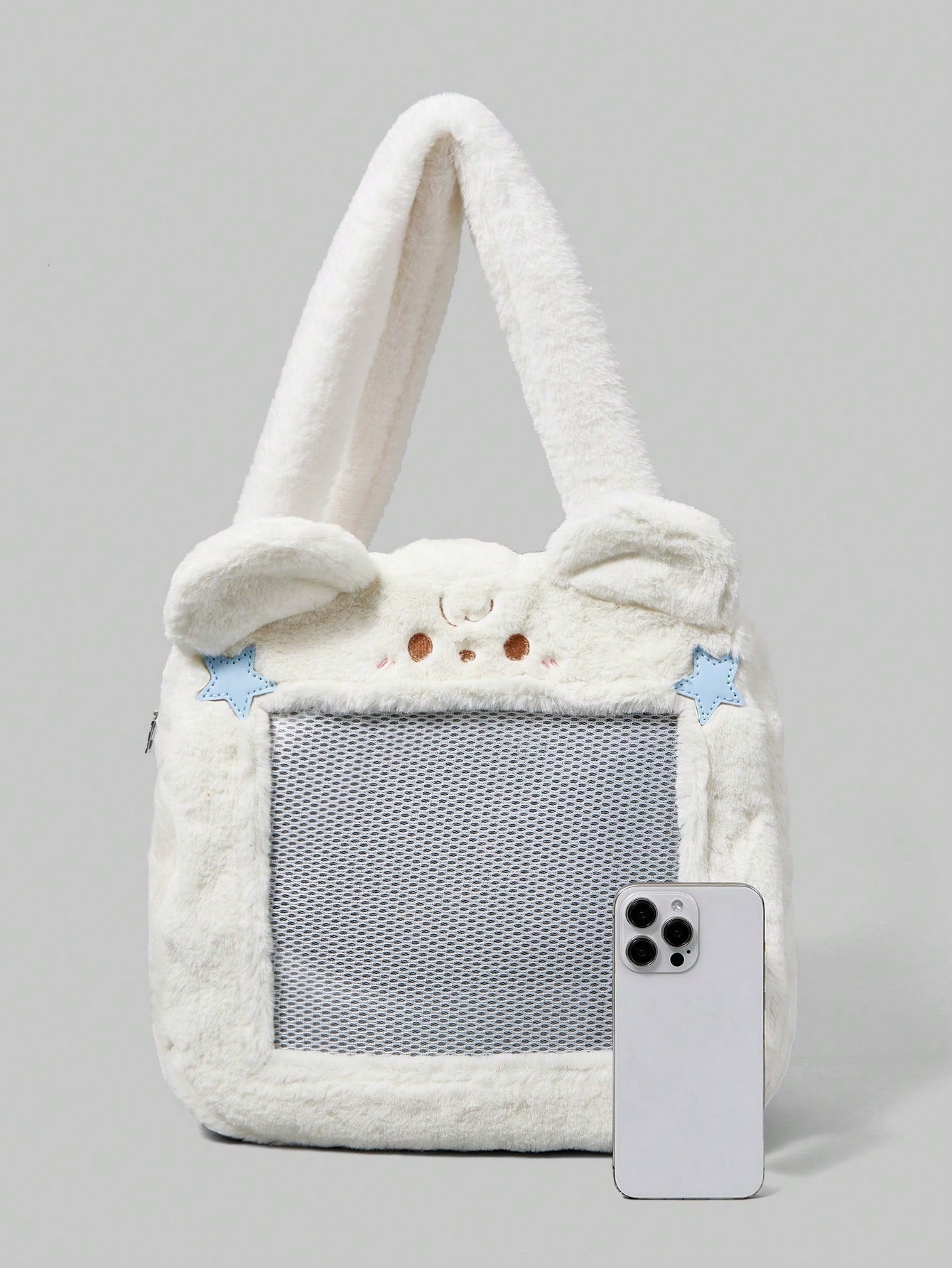 ROMWE Kawaii Bolso de mano de peluche con diseño de gato y flores para uso diario y viajes de mujeres