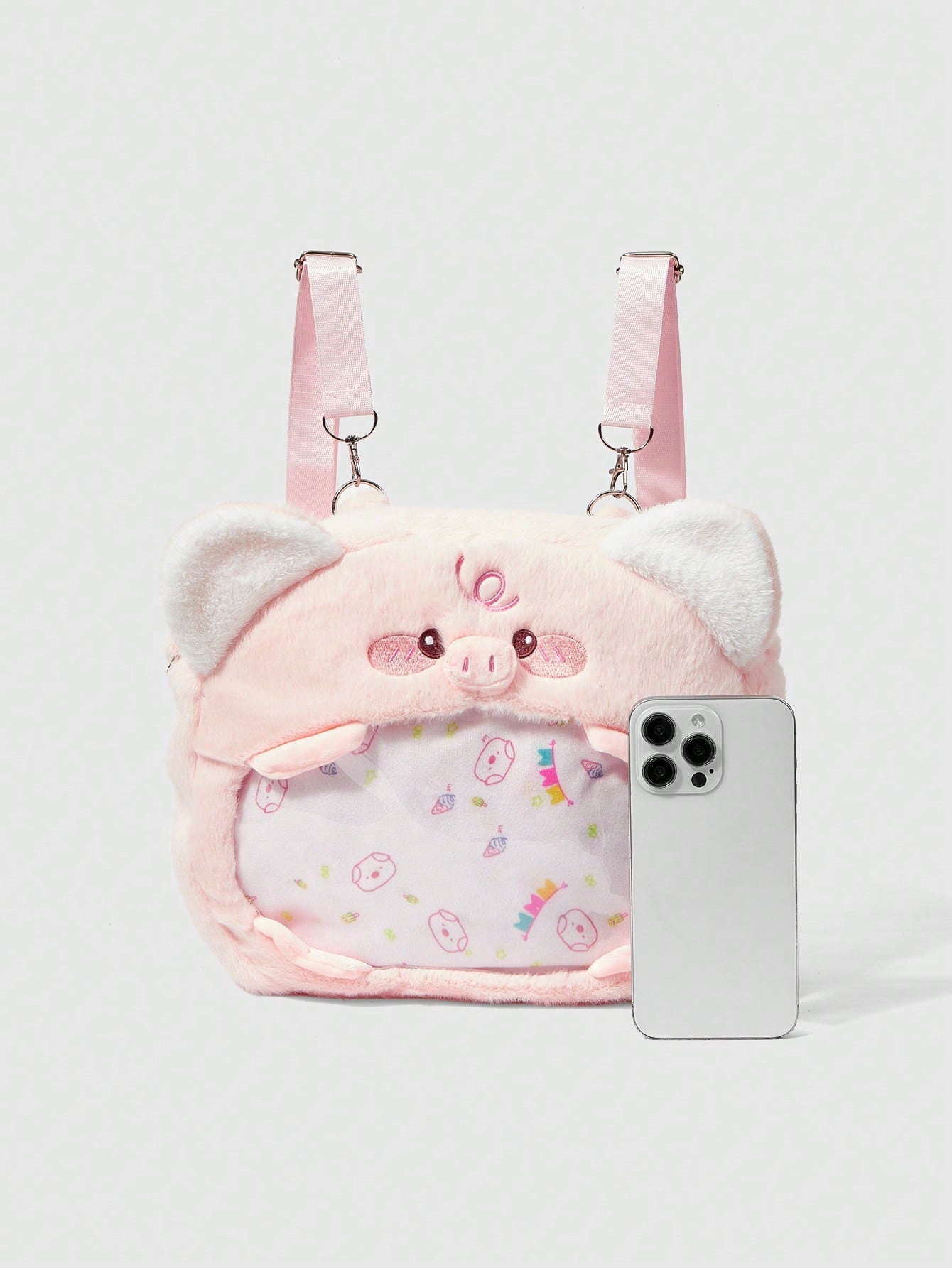 ROMWE Kawaii Mochila de peluche con bordado de nariz de cerdo adorable y de moda
