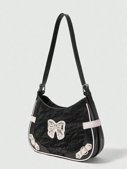 ROMWE Kawaii 1 pieza Bolso cruzado de hombro y axila con decoración de moño elegante, adecuado para citas y el Día de San Valentín