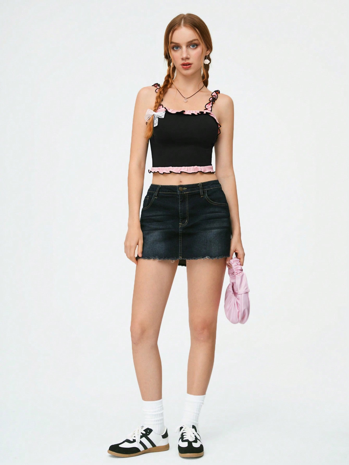 SHEIN Qutie Camiseta De Tirantes Para Mujer Simple Y Dulce Con Dobladillo Con Volantes Para Deportes Y Ballet