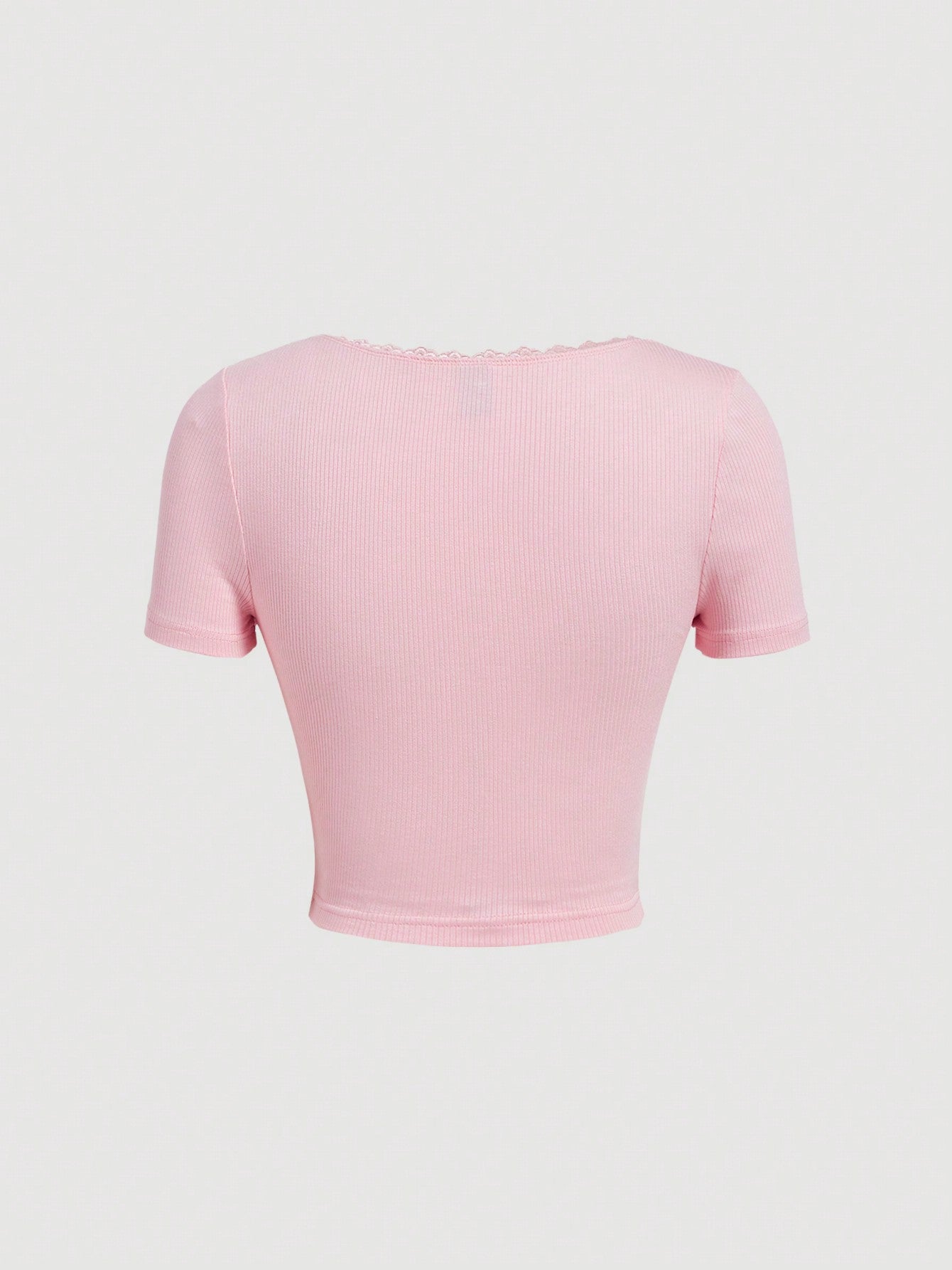 SHEIN MOD Mujer Camiseta de manga corta con encaje, pliegues y estampado floral en 3D