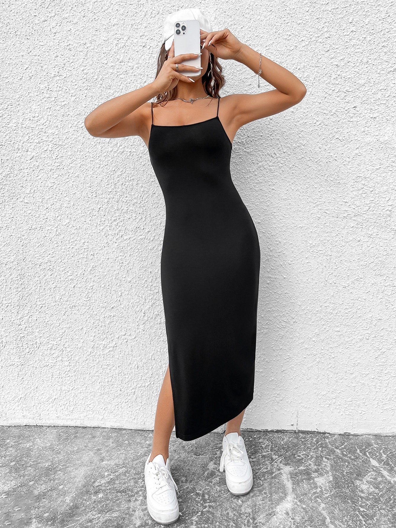 SHEIN EZwear Vestido de tirantes unicolor de muslo con abertura