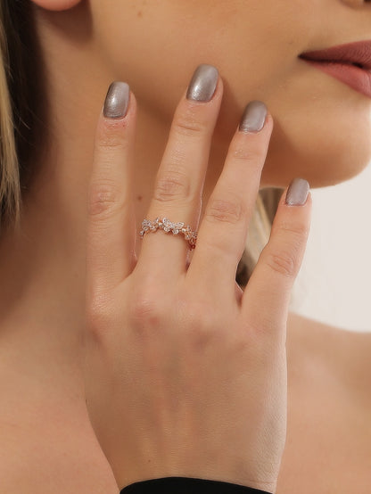 1 Pieza Anillo De Cobre Minimalista Y Versátil Con Forma De Mariposa Con Diamante Artificial Y Enchapado, Perfecto Para Uso Diario Por Mujeres