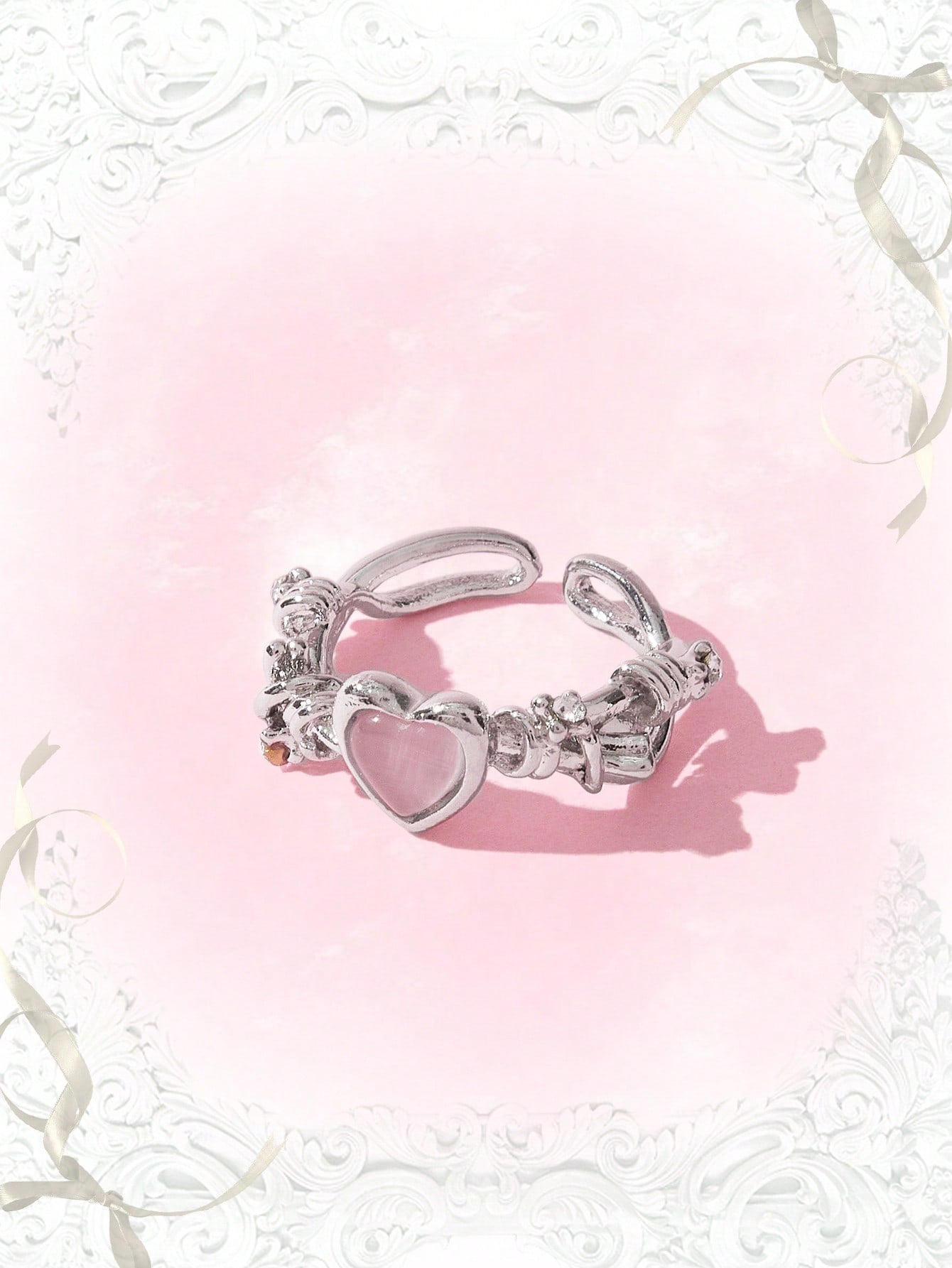ROMWE Kawaii 1 pieza Anillo abierto moda hierro de aleación con adorno de corazón para mujeres para decoración diaria