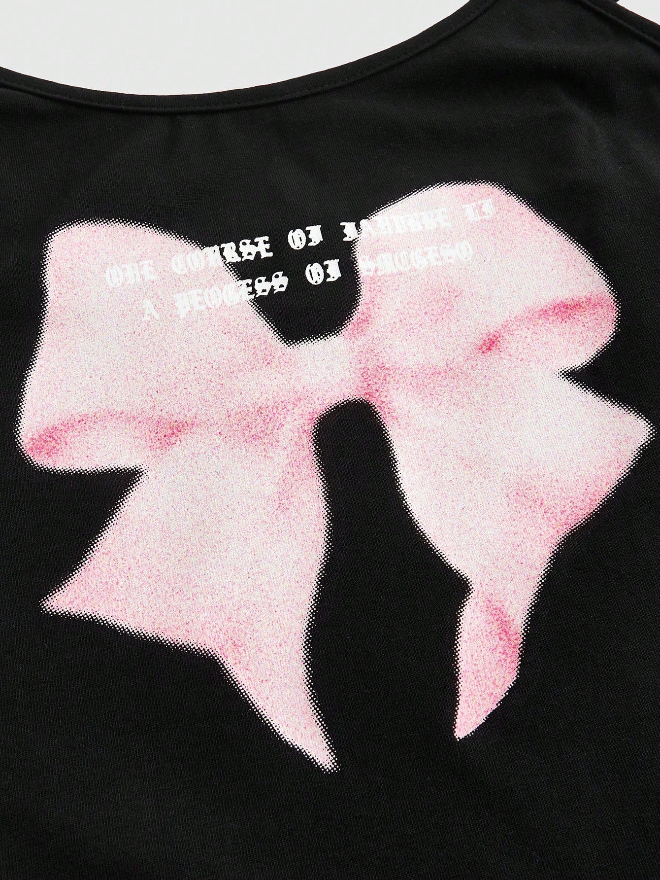 ROMWE Kawaii Top de tirantes con lazo y estampado de consigna de verano