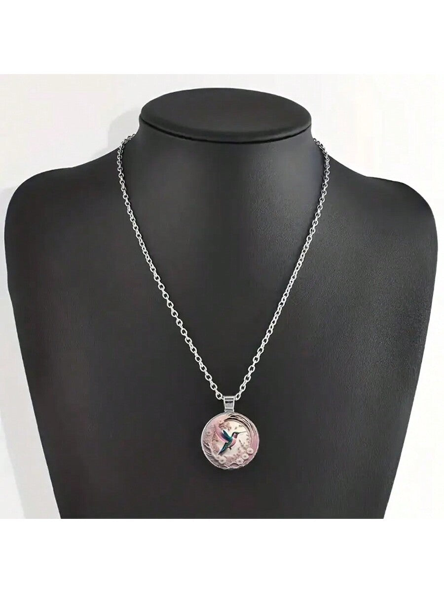 suteyi 1 Pieza Lindo Collar Colgante Redondo Con Patrón De Colibrí En Colores, Estilo Bohemio, Regalo Especial De Acción De Gracias Y Cumpleaños Para Chicas