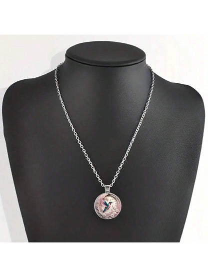 suteyi 1 Pieza Lindo Collar Colgante Redondo Con Patrón De Colibrí En Colores, Estilo Bohemio, Regalo Especial De Acción De Gracias Y Cumpleaños Para Chicas