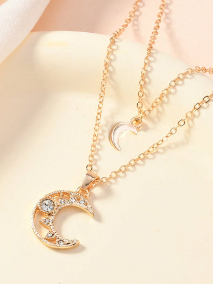 1 pieza Collar con colgante de luna de varias capas, adecuado para uso diario casual y ocasiones de fiesta de mujeres