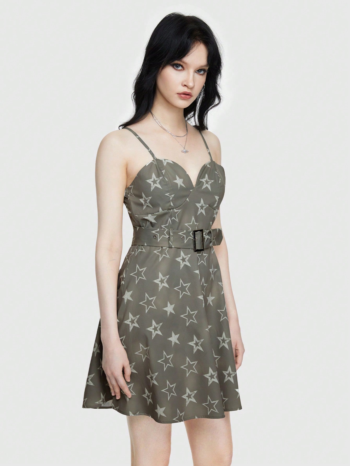 ROMWE Grunge Punk Vestido Camisola Con Diseño De Cinturón Y Estampado De Estrellas Estilo Exterior