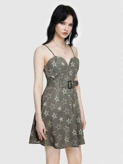ROMWE Grunge Punk Vestido Camisola Con Diseño De Cinturón Y Estampado De Estrellas Estilo Exterior